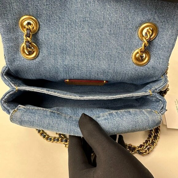 Blue Quilted Chain Shoulder Bag - Picture 12 of 14